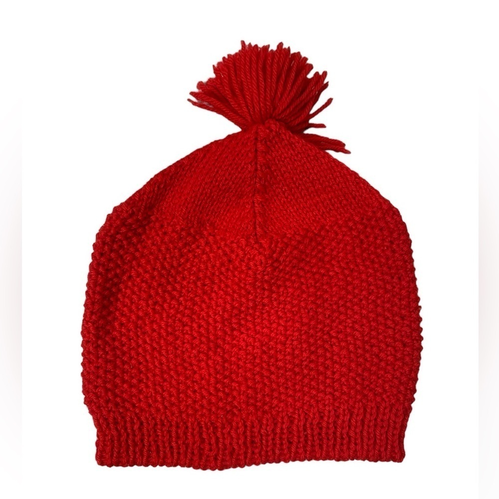 handmade red crocheted beanie for kids